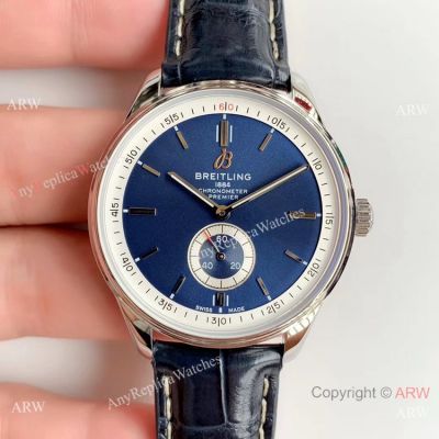 Grade A Replica Breitling Premier Blue Dial Blue Leather Strap Watch